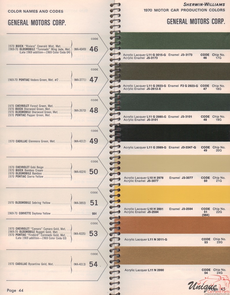 1970 General Motors Paint Charts Williams 3